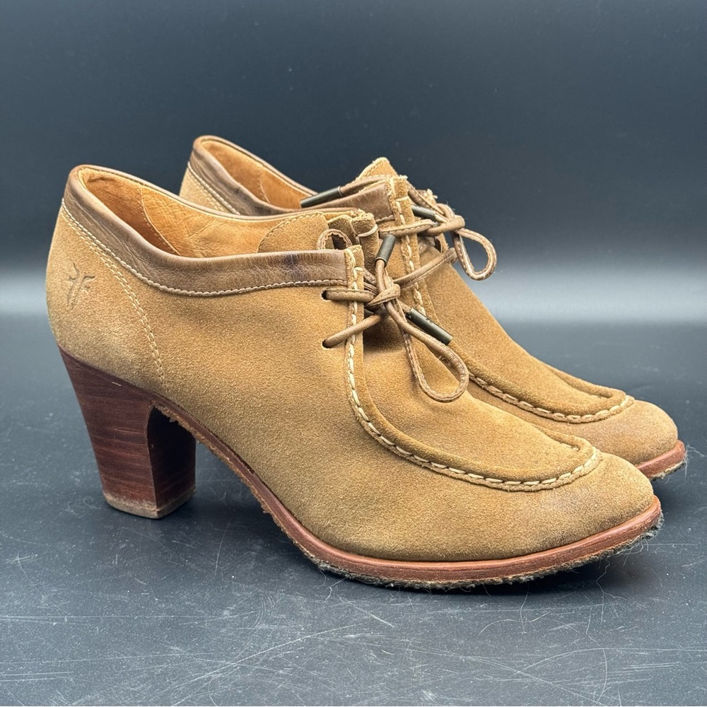 FRYE Tan Suede Parker Oxford Ties 3" Heel Low Booties Size 8